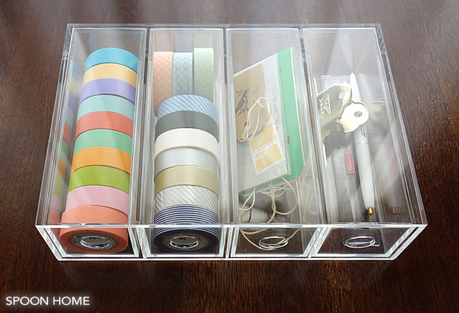 無印良品のアクリルメガネ・小物ケースのマスキングテープ収納ブログ画像