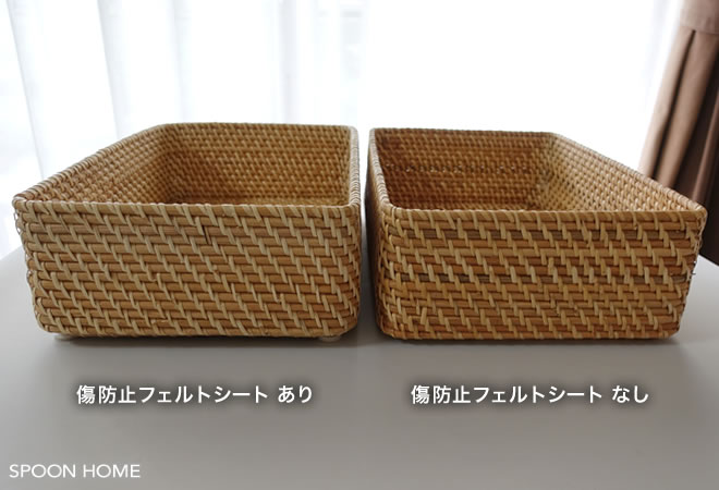 無印良品の重なるラタン長方形バスケットの収納ブログ画像