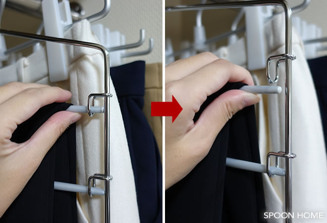 ニトリの「すべりにくいスカートズボン5段ハンガー」でズボンを収納するブログ画像